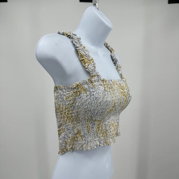 Paper Crane Smocked Crop Top Womens XS Blue/Green Sleeveless Square Neck Ruffle - Picture 5 of 10